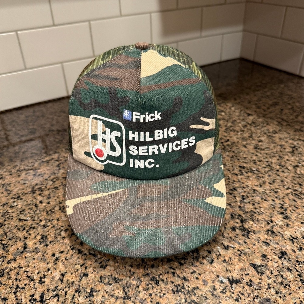 Vtg Frick Hilbig Services INC. Spartan Specialties Camo Trucker Hat Adjustable